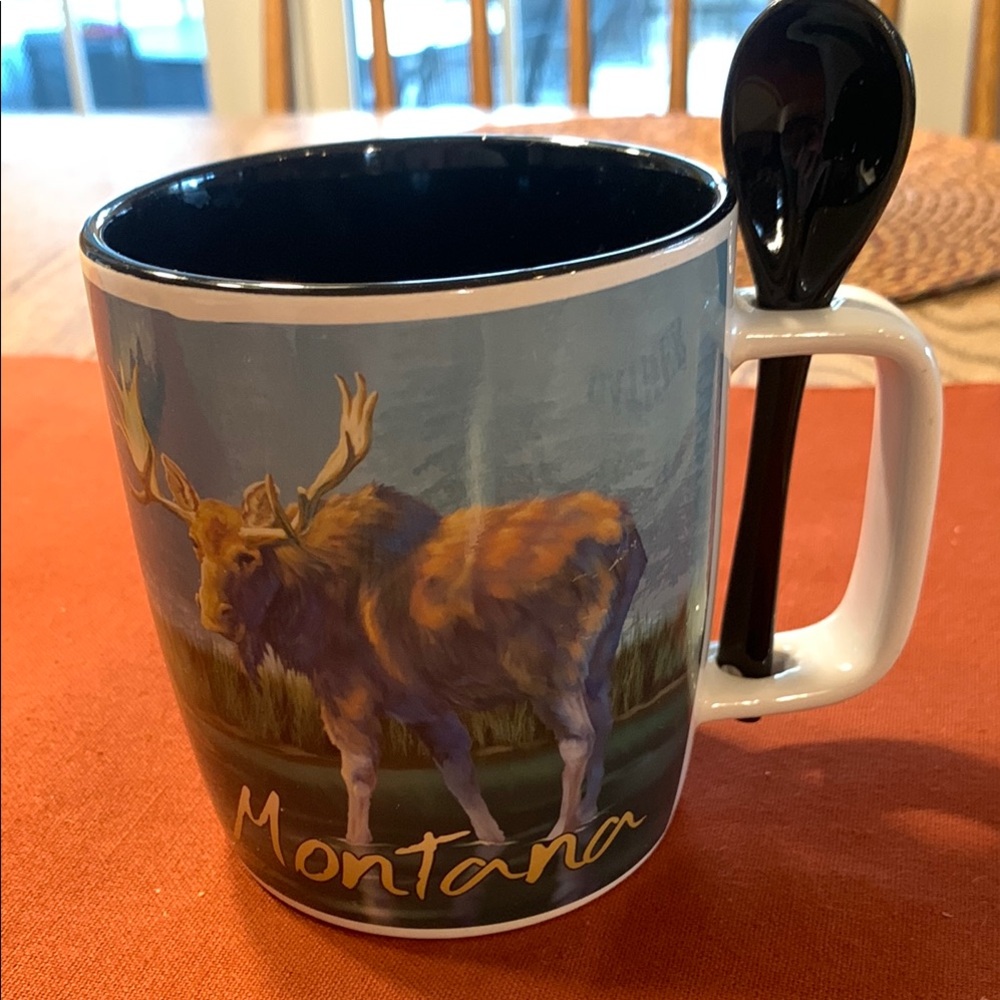 Montana Moose Mug with Black Interior and Spoon